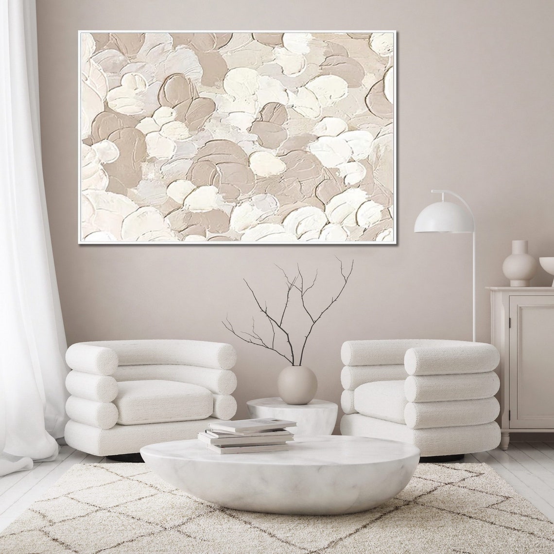 Cream Petal Impasto Textured Neutral Elegant Abstract Art Poster - Image 3