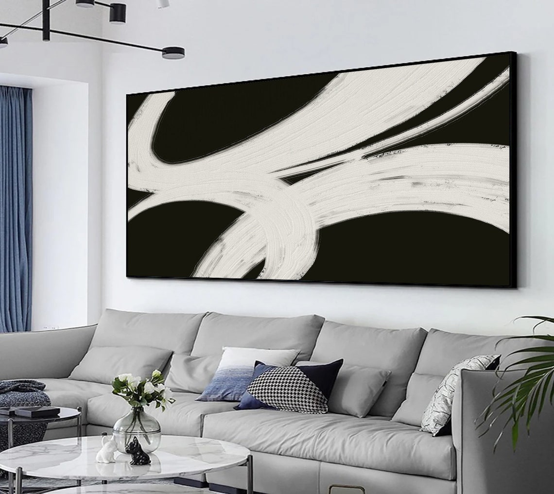 White Diagonal Sweep Brushstrokes On Black Abstract Art Poster - Image 5