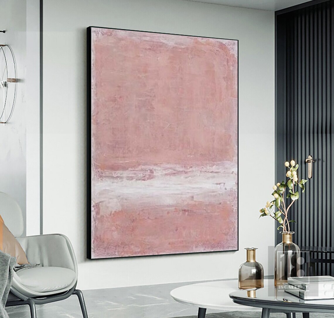 Blush Pink Abstract with White Horizon Band Soft Minimalist Art Poster - Image 2