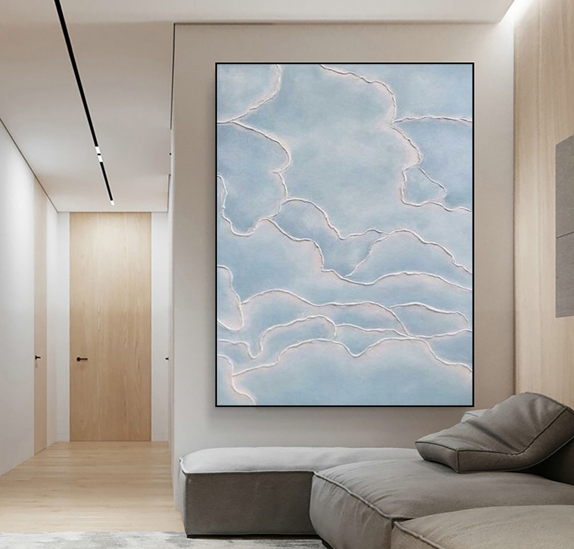 Blue Gray Layered Wave Cloud Soft Textured Scenic Art Poster - Image 3