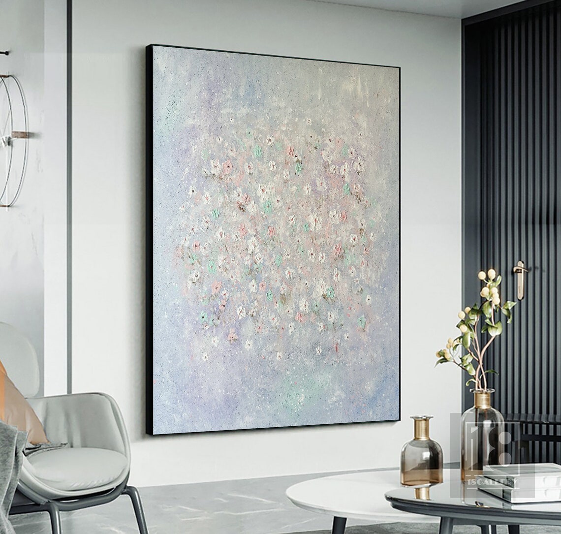 Pastel Wildflower Meadow on Soft Blue Gray Impressionist Floral Poster - Image 2