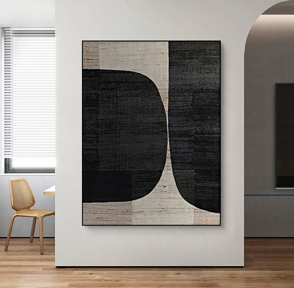 Twin Black Forms Cream River Textured Minimalist Neutral Poster - Image 2