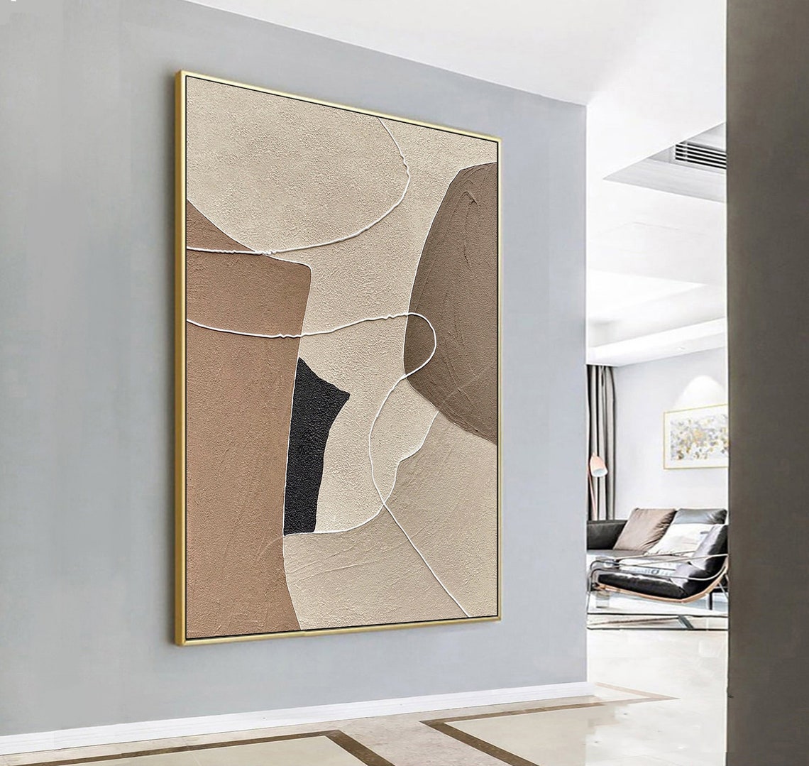 Beige Wabi Sabi Wall Art Beige Brown Abstract Painting Neutral Wall Decor Boho Textured Wall Art Beige Minimalist Painting Entrance Wall Art - Image 3