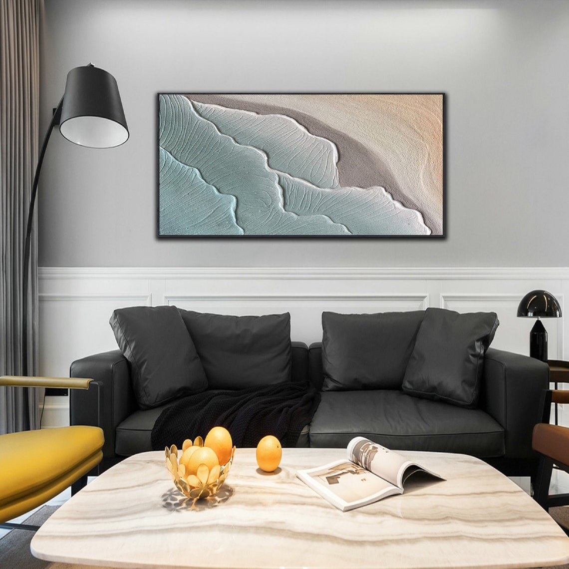 Wide Teal Wave Texture Abstract Coastal Beach Scene Decor Poster - Image 4