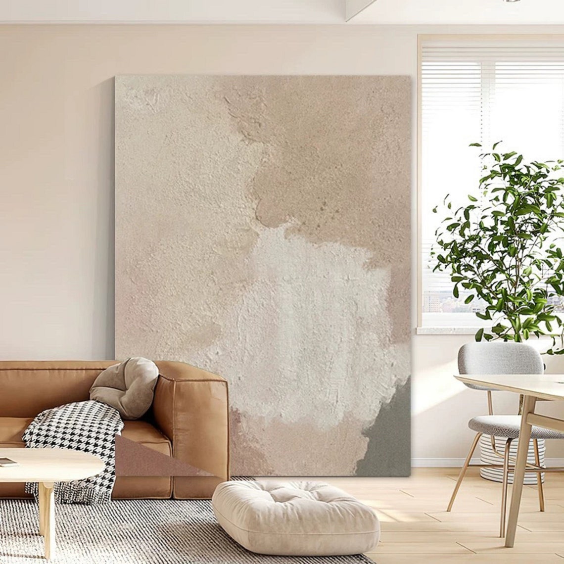 Beige Cream Textured Minimalist Neutral Abstract Canvas Art Print - Image 5
