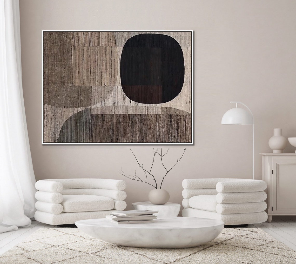 Neutral Wabi Sabi Wall Art Black Brown Wall Art Black Brown Minimalist Painting Black Abstract Art Black Painting Beige Black Wall Decor - Image 4