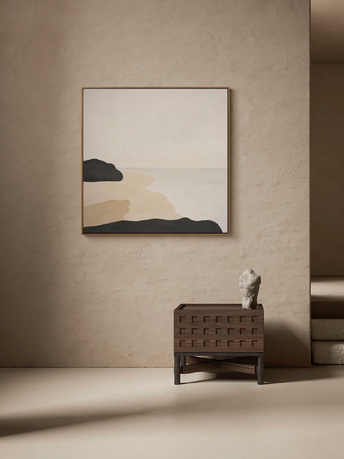Beige White Abstract Painting Beige Minimalist Wall Art Beige Wall Art Beige Wall Art Beige White Painting Beige Framed Abstract Art - Image 3