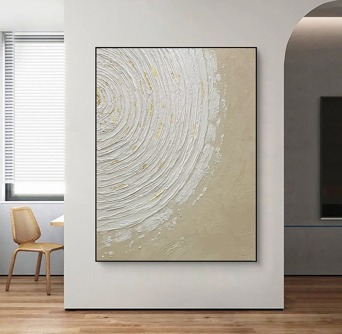 White Swirl Gold Leaf Textured Minimalist Abstract Neutral Poster - Image 3