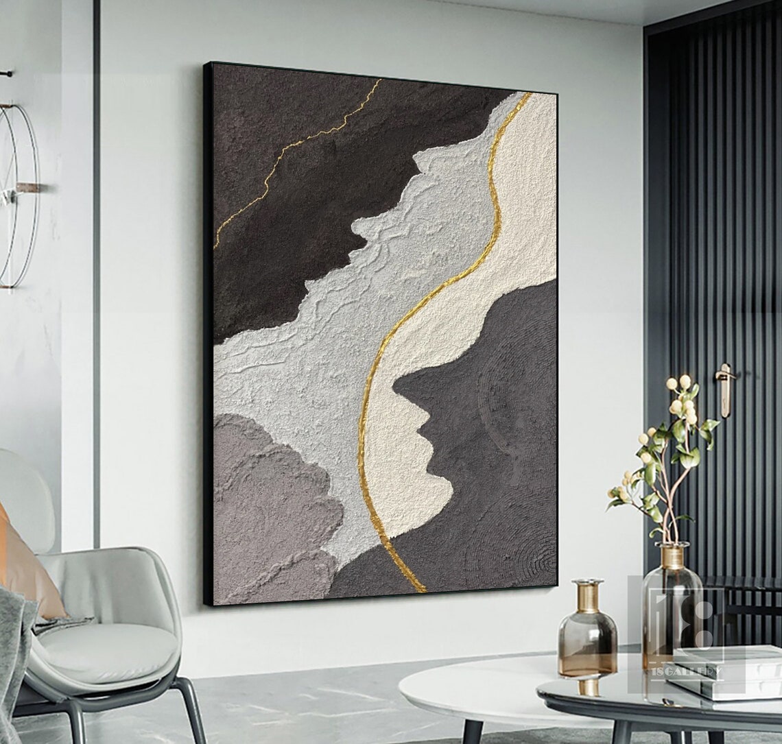 Black Gray White Textured Abstract Painting With Gold Vein Poster - Image 5