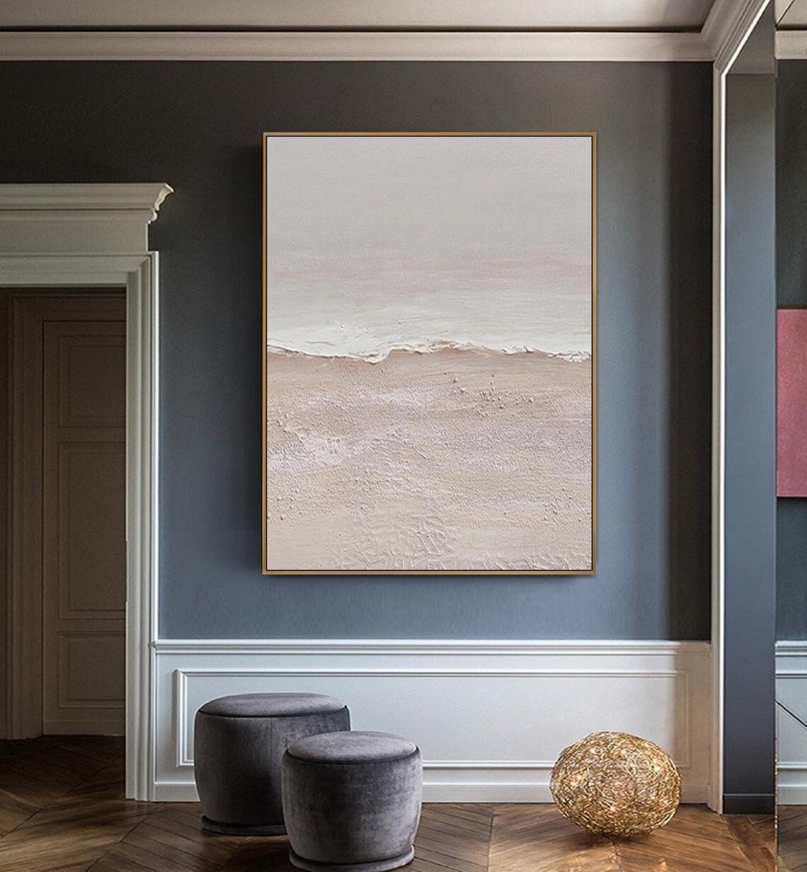 Soft Blush Beige Textured Horizon Abstract Coastal Painting Poster - Image 4