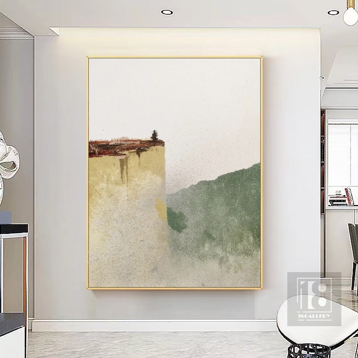 Mustard Ochre and Sage Green Abstract Landscape Painting Poster - Image 3