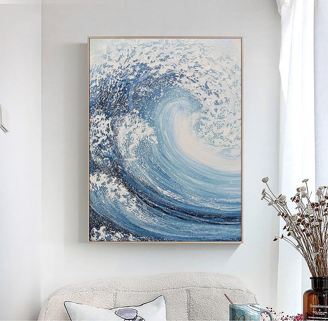 Curling Blue Ocean Wave Painted in Thick Textured Oil Poster - Image 5