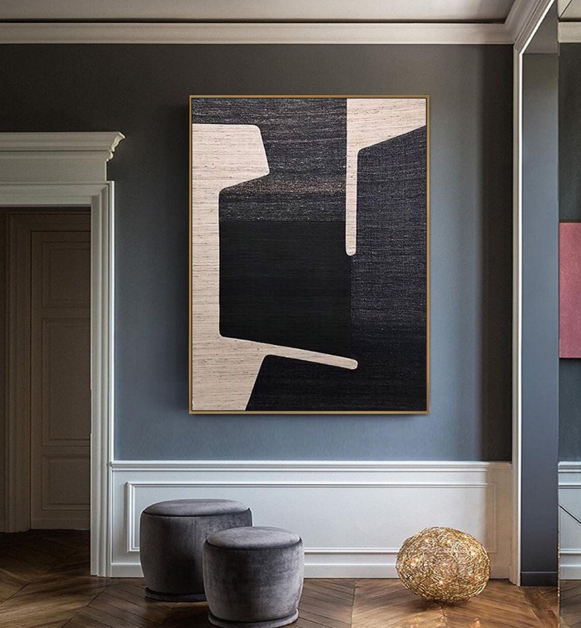 Black Block Beige Angular Modern Minimalist Abstract Wall Poster - Image 4