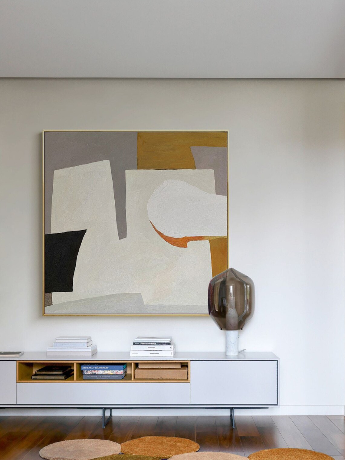 Mid Century Cream Mustard Black Color Block Gallery Abstract Poster - Image 5
