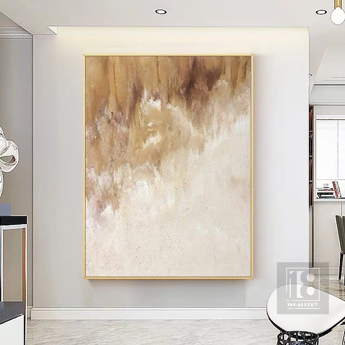 Large Minimalist Abstract Painting Neutral Wall Decor Beige White Textured Wall Art Wabi Sabi Wall Art Entrance Wall Decor Brown Painting - Image 4