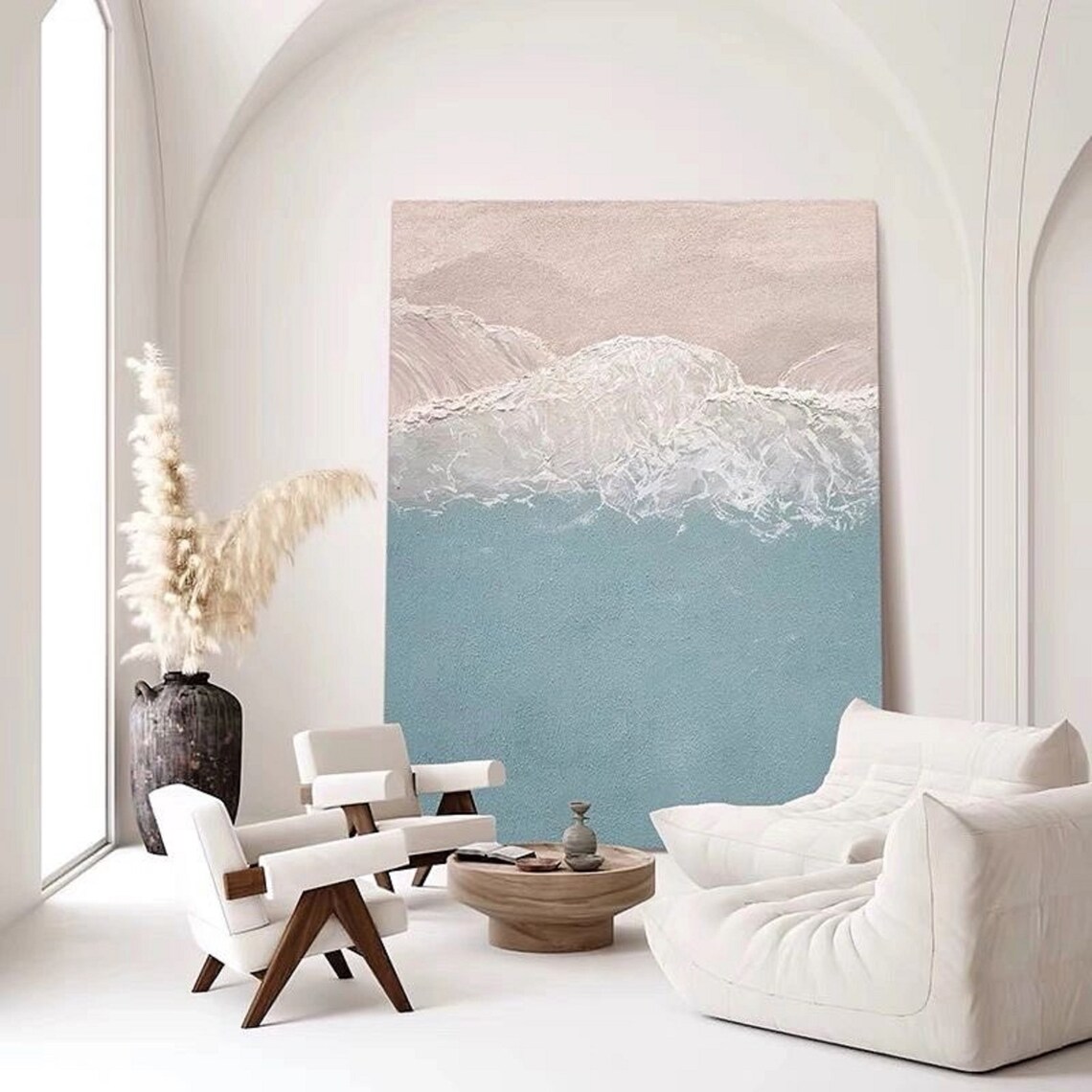 Aerial Ocean Wave White Foam Over Blue Water Coastal Art Poster - Image 5