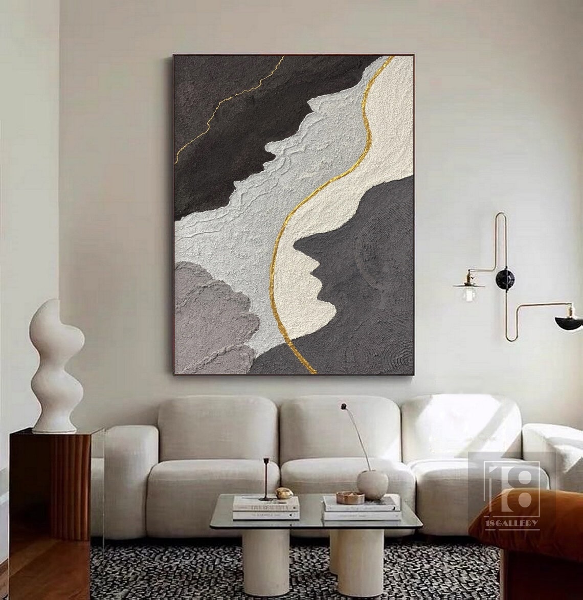 Black Gray White Textured Abstract Painting With Gold Vein Poster - Image 3