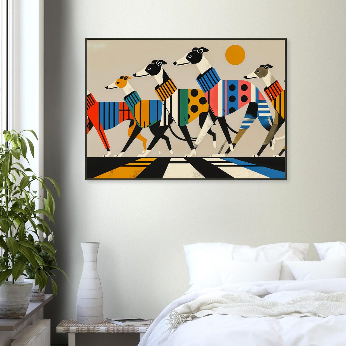 Greyhounds Crossing Bold Striped Road Geometric Dog Art Poster - Image 4