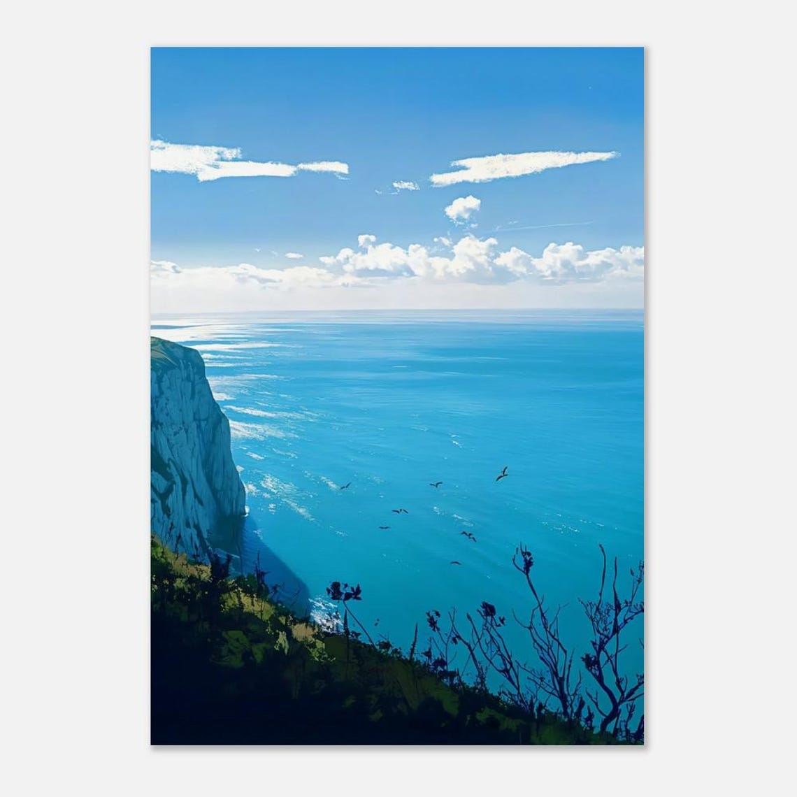 White Cliffs of Dover Blue Sea Seabirds Coastal Landscape Poster - Image 2