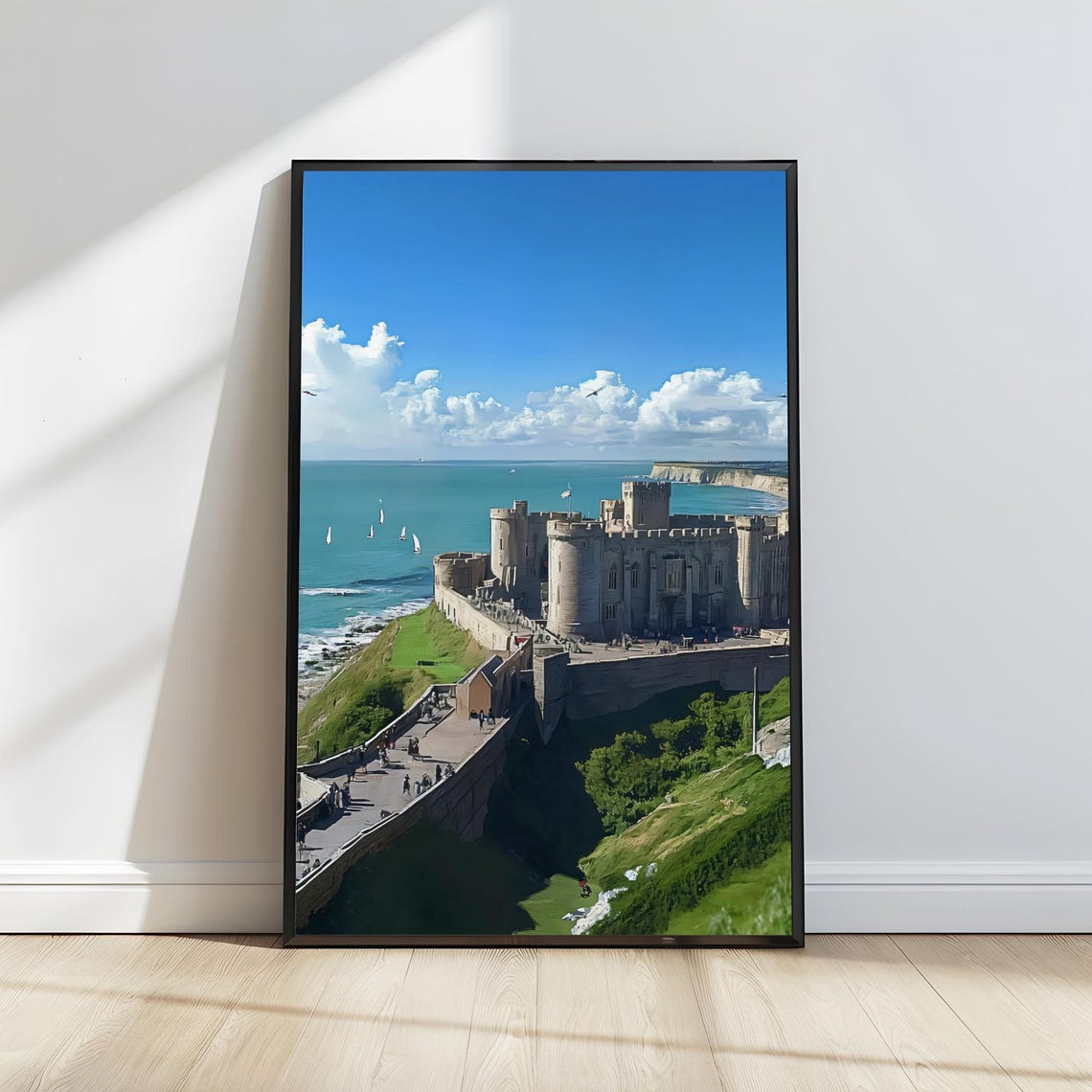 Medieval English Castle on White Cliffs Seaside Coastline Poster - Image 2