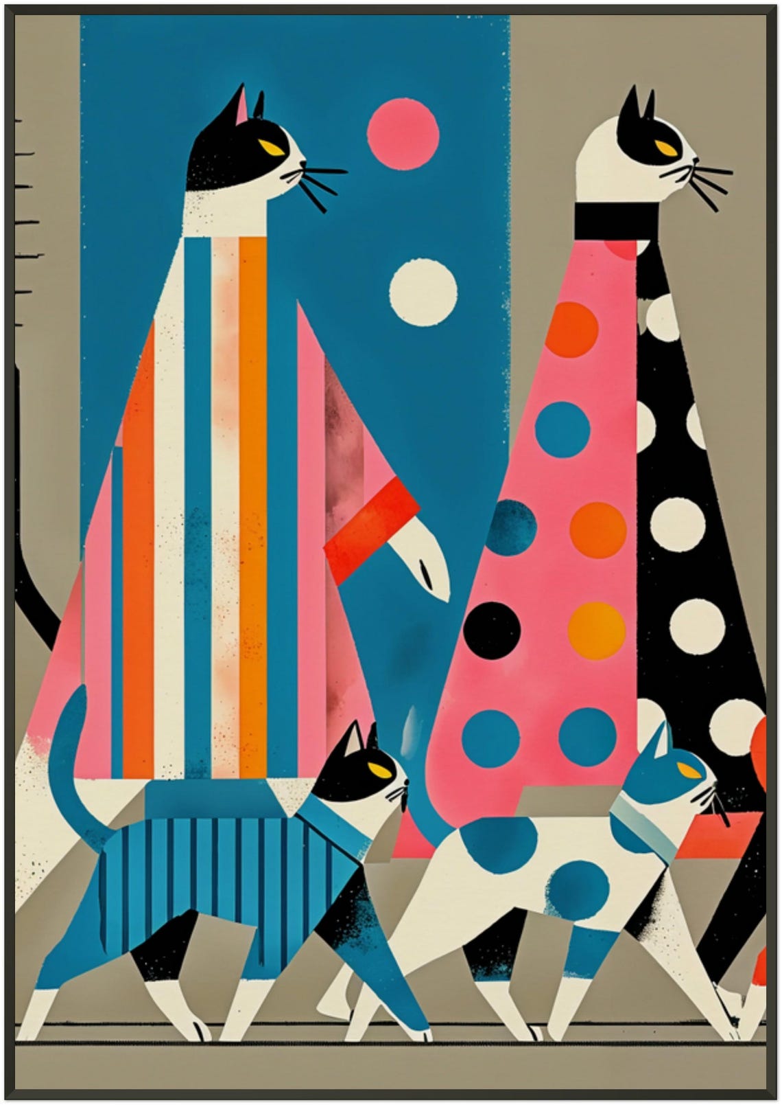 Giant Patchwork Cat Parade Pink Pop Art Cats and People Poster - Image 5