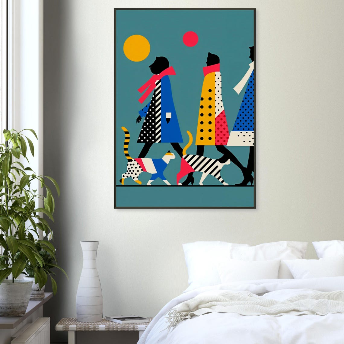 Cat Parade Walk People Colorful Coats Geometric Modern Art Poster - Image 2