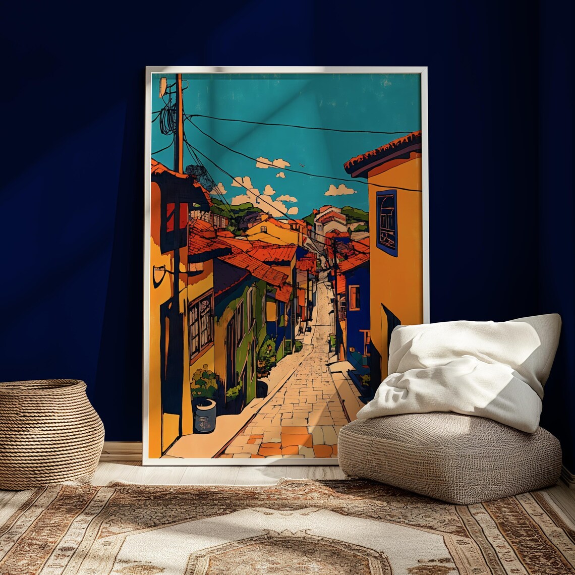 Sunlit Old Mediterranean Village Street Colorful Travel Poster - Image 5
