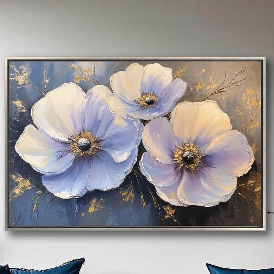 Delicate Trio White Blue Anemone Flowers Gold Centers Art Print