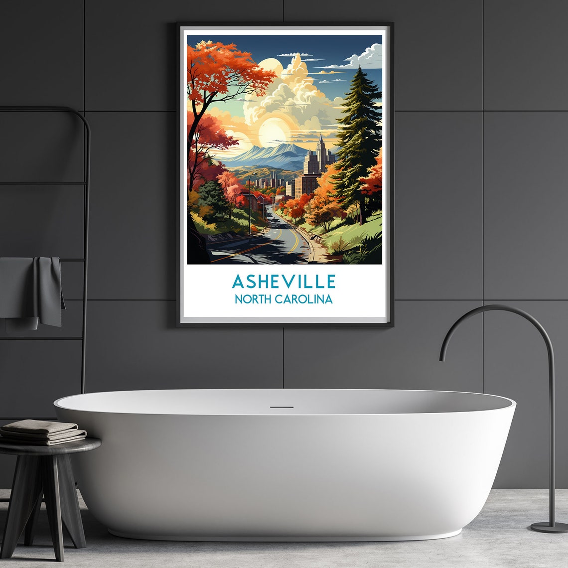 Asheville North Carolina Fall City Blue Ridge Mountain Poster - Image 2