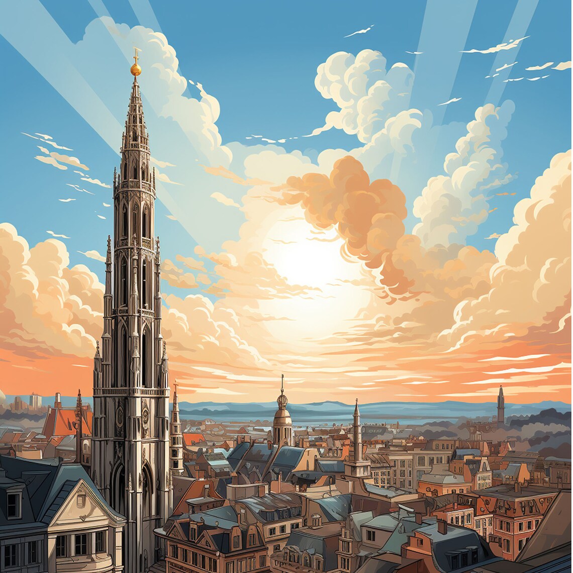 Brussels Belgium Historic City Skyline Travel Vintage Poster - Image 4