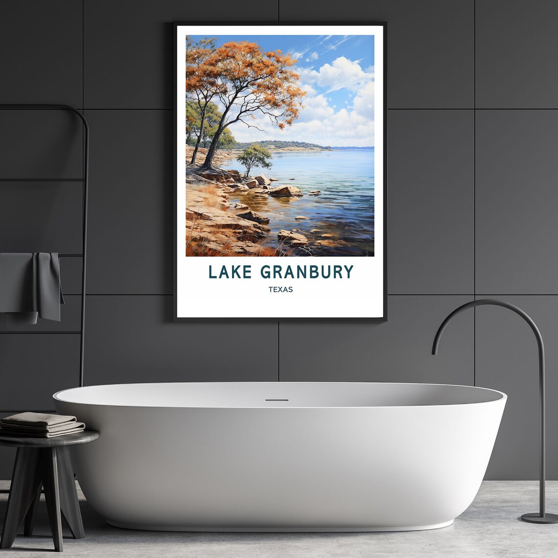 Lake Granbury Texas Lakeshore Trees Calm Water Scenic Travel Poster - Image 3