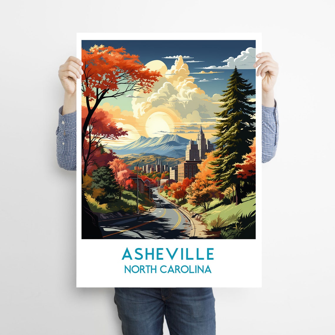 Asheville North Carolina Fall City Blue Ridge Mountain Poster