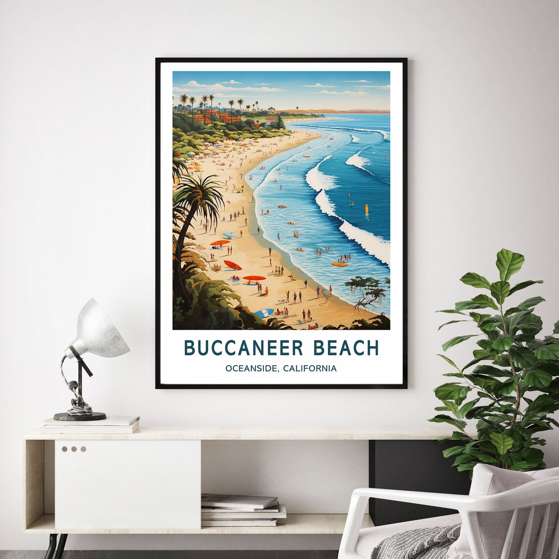 Buccaneer Beach Oceanside California Palm Surf Travel Poster - Image 3