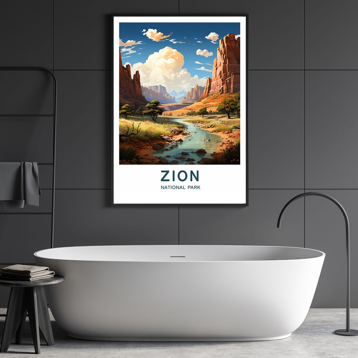 Zion National Park Red Rock Canyon River Scenic Travel Poster - Image 3