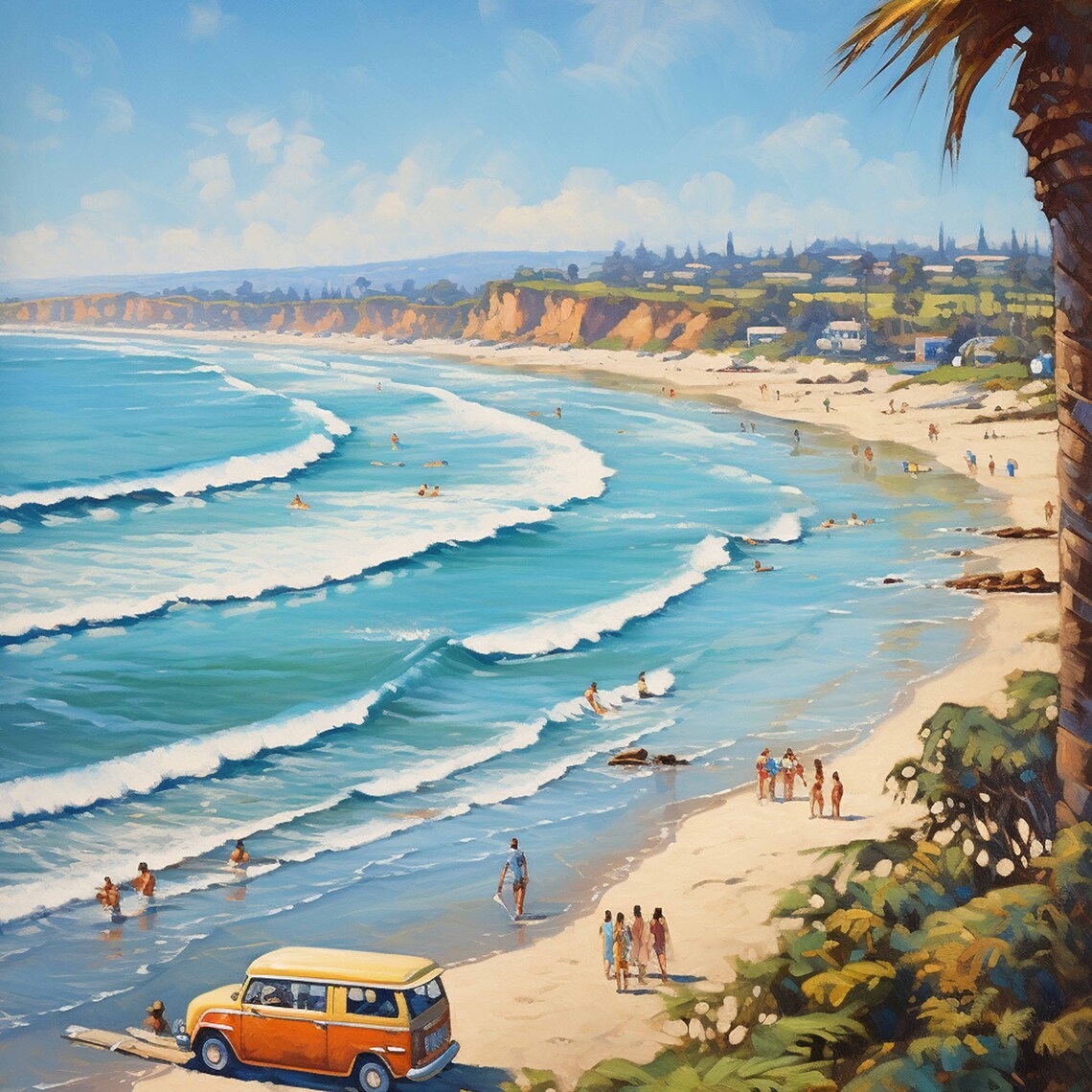 Swamis Encinitas California Retro Surf Beach Scene Art Poster - Image 4