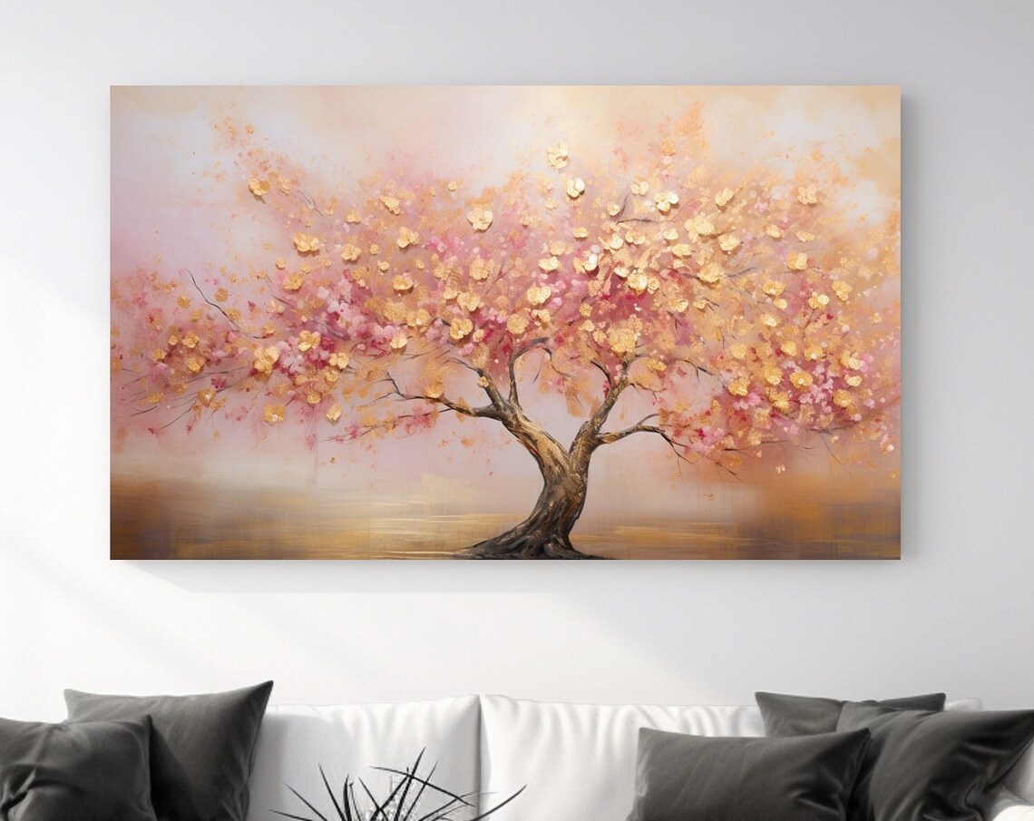 Pink Gold Painting Tree Nature Wall Art Print