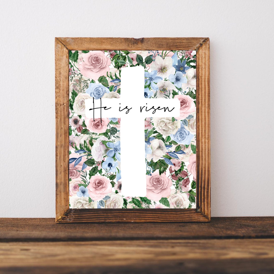 He Is Risen Cross Watercolor Floral Easter Christian Spring Art Poster