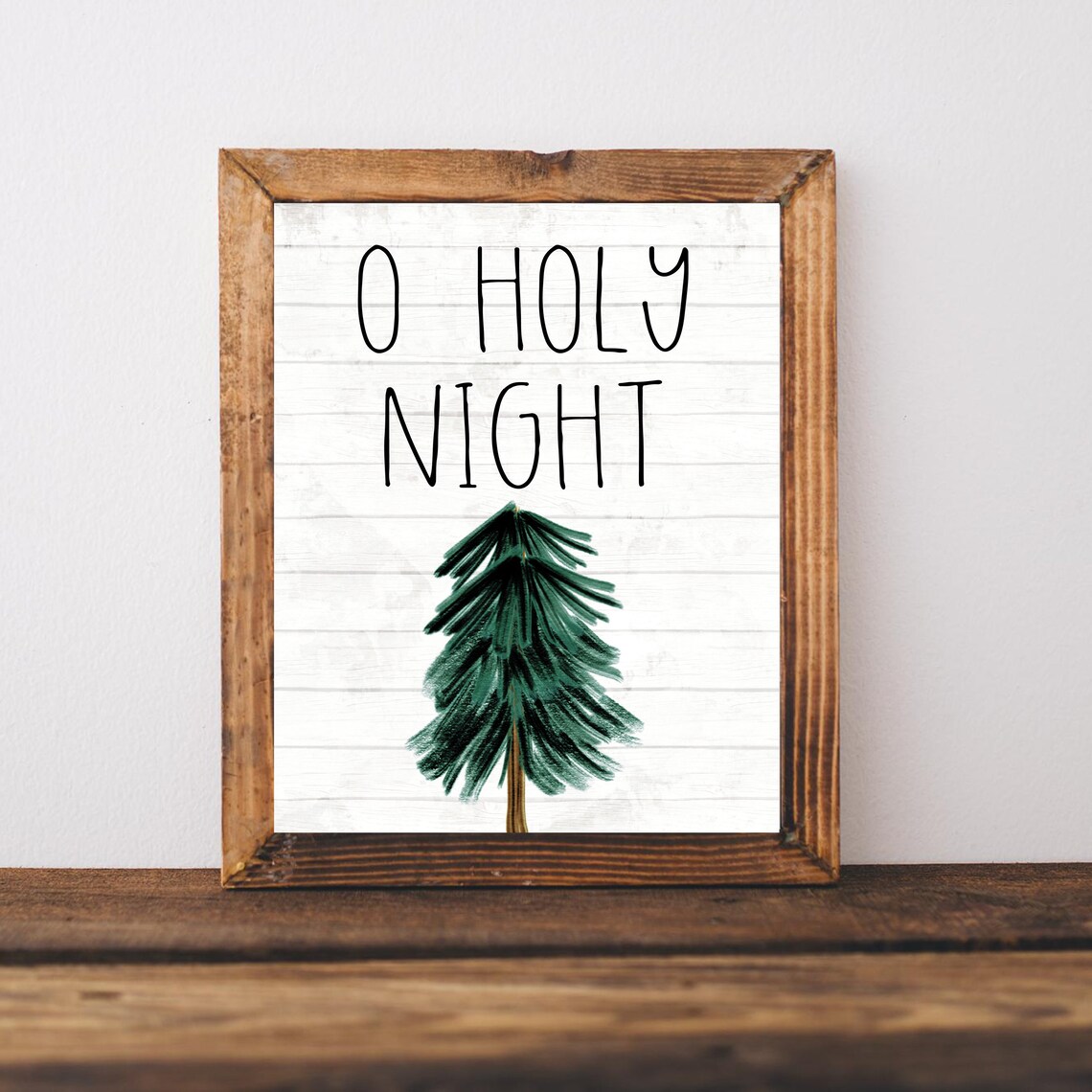 O Holy Night Christmas Tree Farmhouse Shiplap Christmas Wall Poster