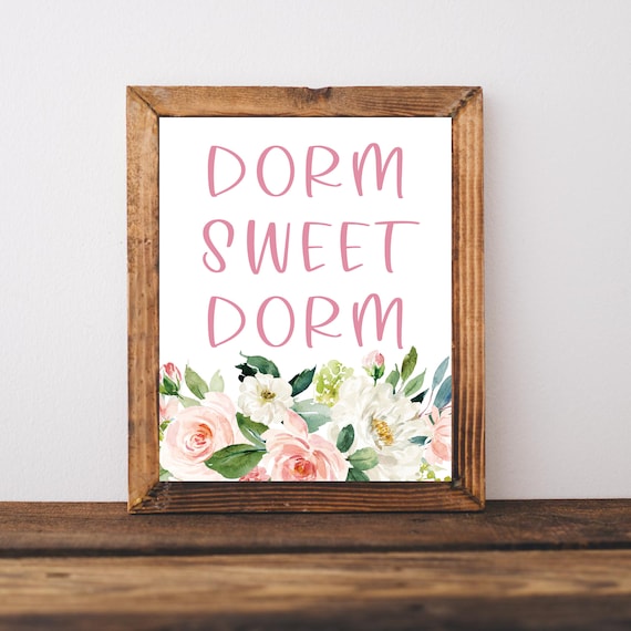 Dorm Sweet Dorm Pink Floral Watercolor College Dorm Room Poster