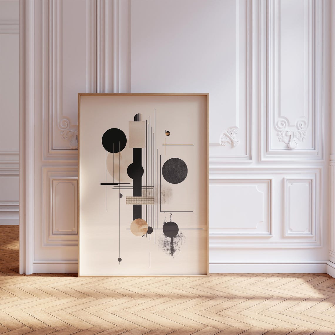 Black Beige Geometric Bauhaus Abstract Circle Line Modern Poster - Image 3