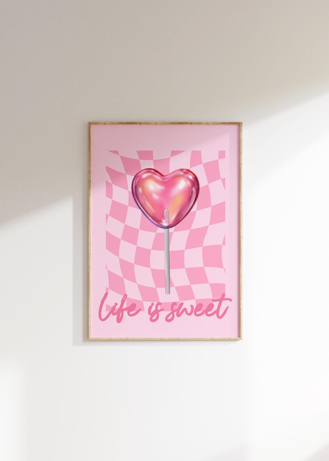 Life Is Sweet Pink Heart Lollipop Candy Cute Wall Decor Poster - Image 3