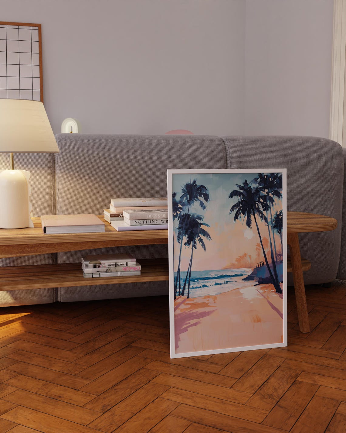 Pastel Palm Trees Tropical Beach Painting Calm Art Wall Poster - Image 5