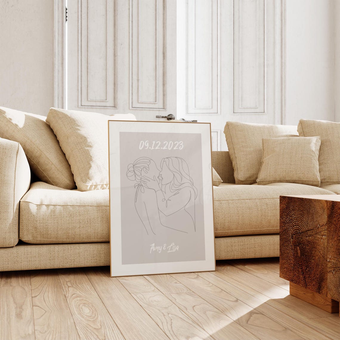 Couple Line Art Embrace Poster Personalized Names Date Wedding Decor - Image 3