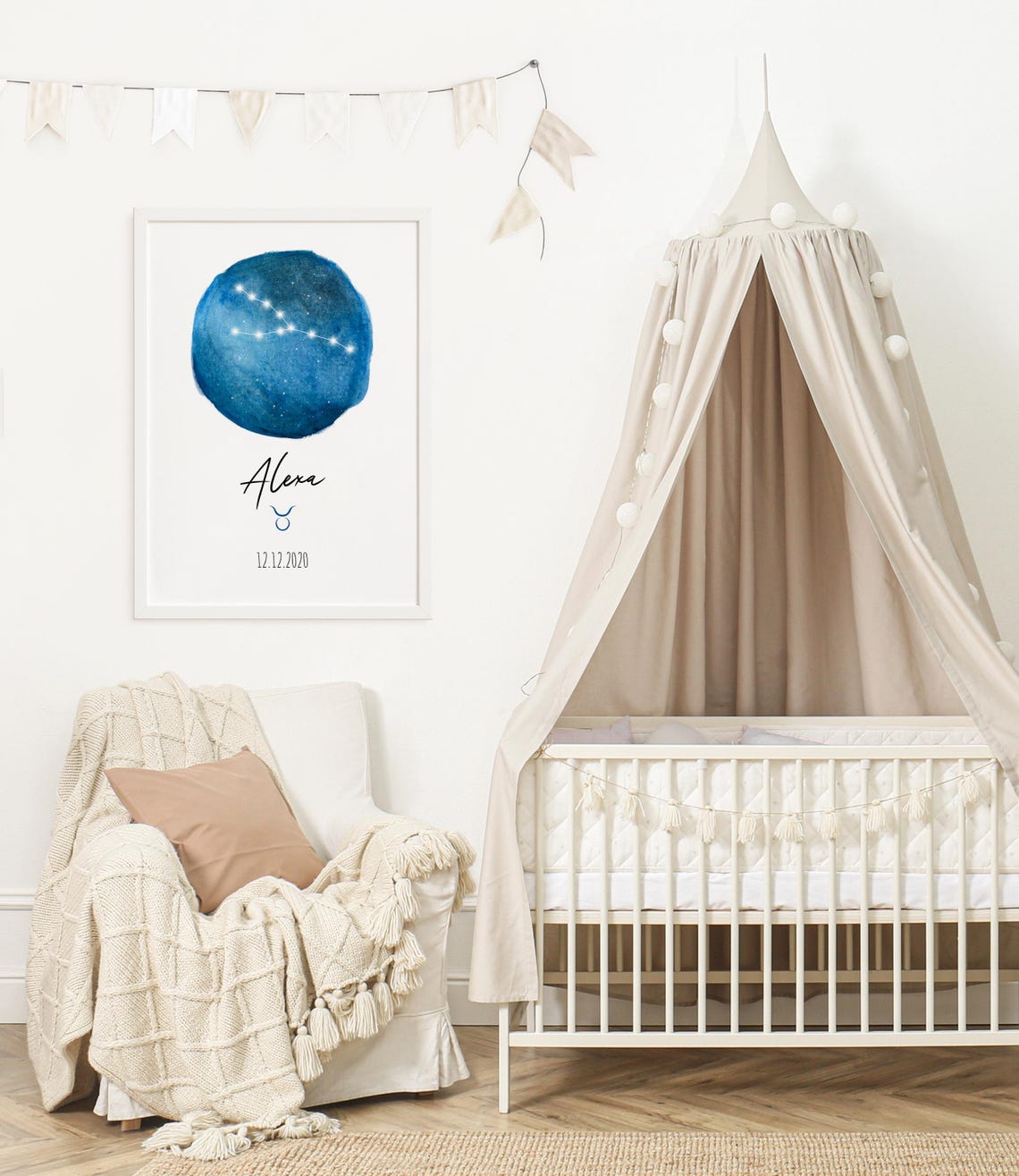 Taurus Constellation Blue Circle Personalized Name Gift Poster - Image 2