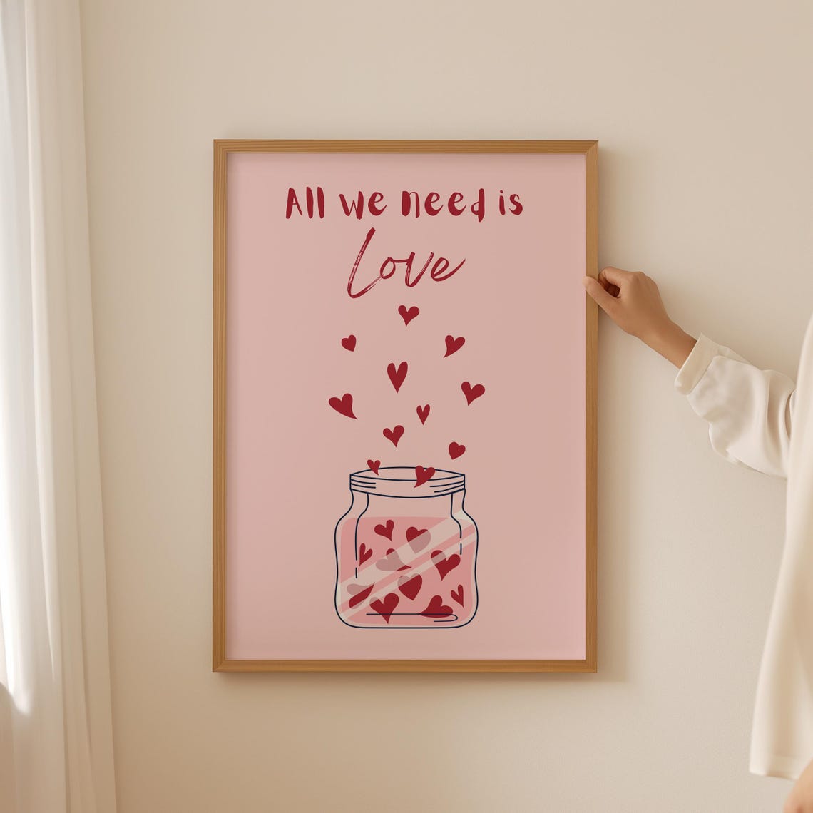 All We Need Is Love Pink Hearts Mason Jar Cute Romantic Poster