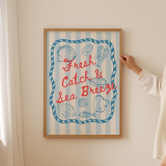 Oyster Shell Fisherman Poster Pink Italian Fish Lover Print For Dopamine Decor Trendy Coastal Quote Lobster Wall Art