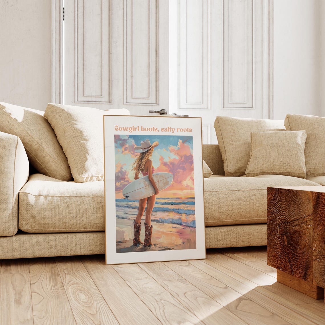 Cowgirl Boots Salty Roots Quote Poster Surfer Beach Sunset Decor - Image 3