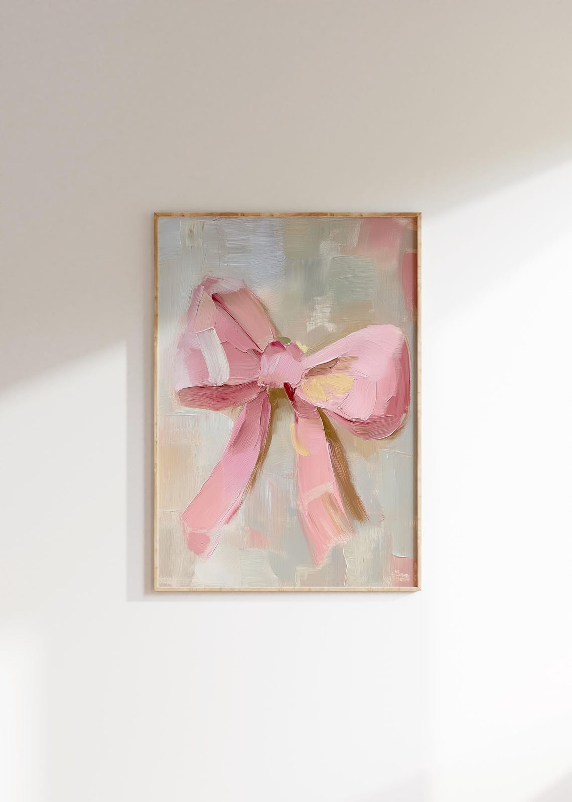 Pink Bow Oil Painting Soft Neutral Coquette Bedroom Wall Poster - Image 3