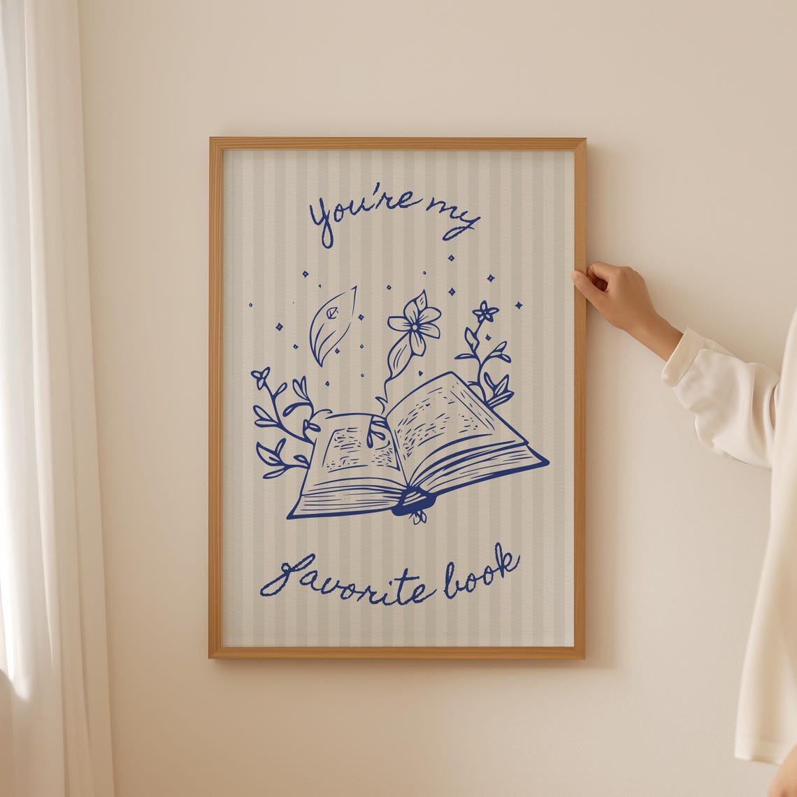 Youre My Favorite Book Blue Line Open Book Floral Decor Poster