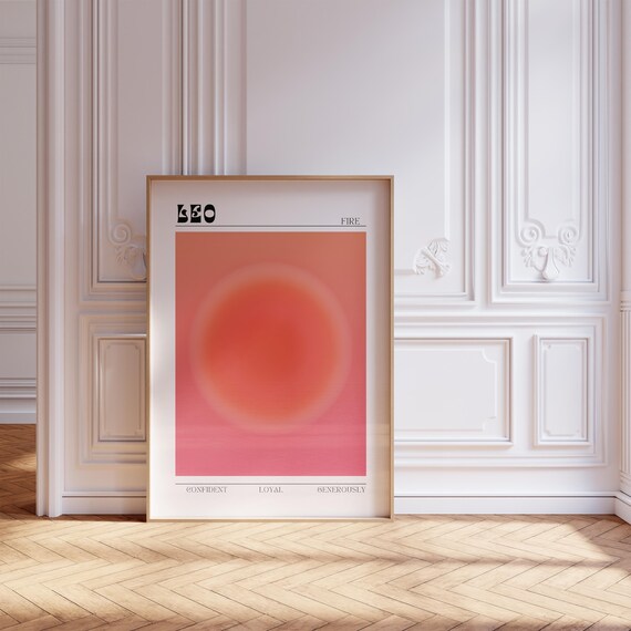 Leo Fire Sign Coral Aura Gradient Retro Zodiac Astrology Poster